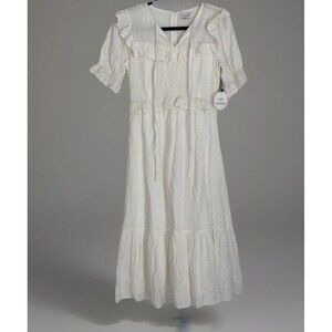 Anthropologie Smocked White Womens Maxi Flow Dress Prairie Cottagecore Midi Boho